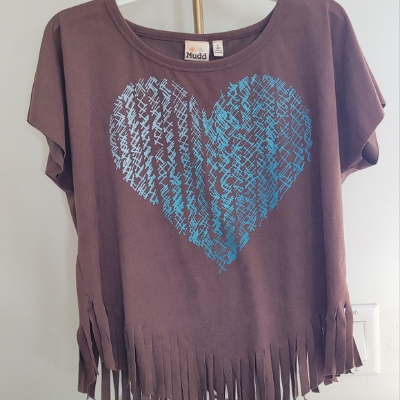Mudd Blouse -Brown w/Blue heart (Size 14 but fits Women Small) - Picture 3 of 8